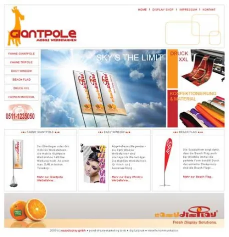 Bild: Easydisplay relauncht Internet-Präsenz der Giantpole Werbefahne