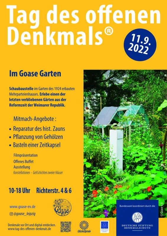 Plakat für die Schaubaustelle am Tag des offenen Denkmals 2022 im Garten des Goase e.V. (© Goase e.V. )