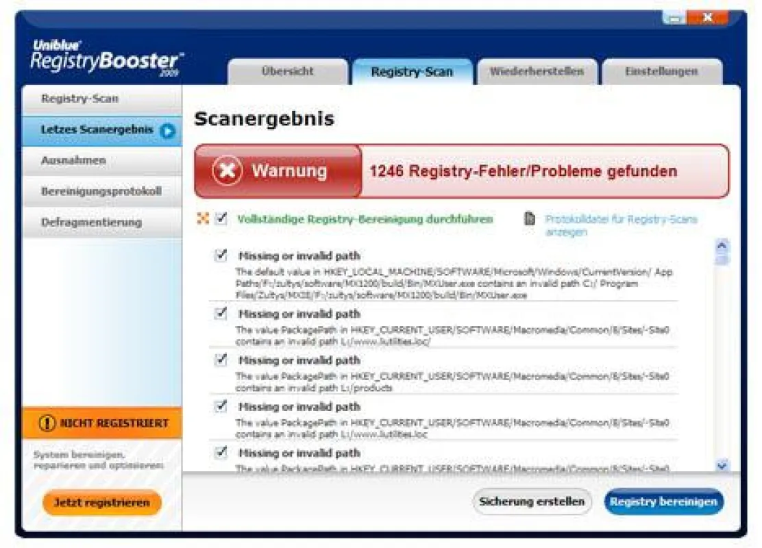 RegistryBooster räumt die Windows Registry auf