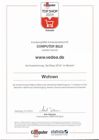 Bild: Computer BILD kürt „Top Shop 2014“ - Vedea erhält Auszeichnung