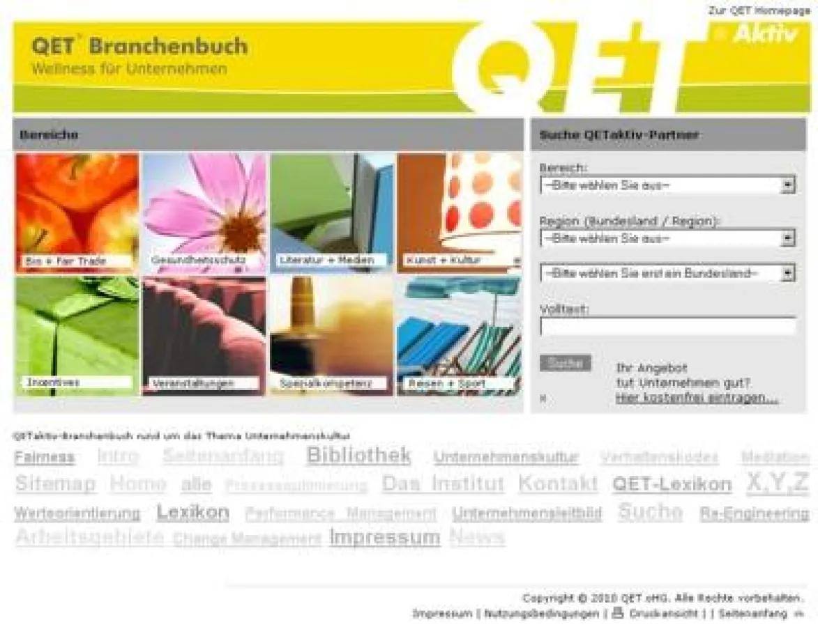 Screenshot QET Aktiv, Branchenbuch