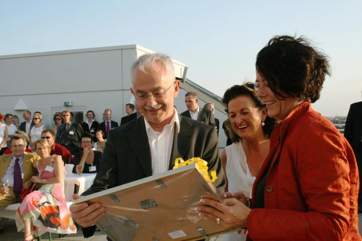 Abschied beim Sommerfest der BBA: Ludwig Burkardt und Frau Ulrike Michalsen-Burkardt mit Martina Heger, Geschäftsführender Vorstand der BBA