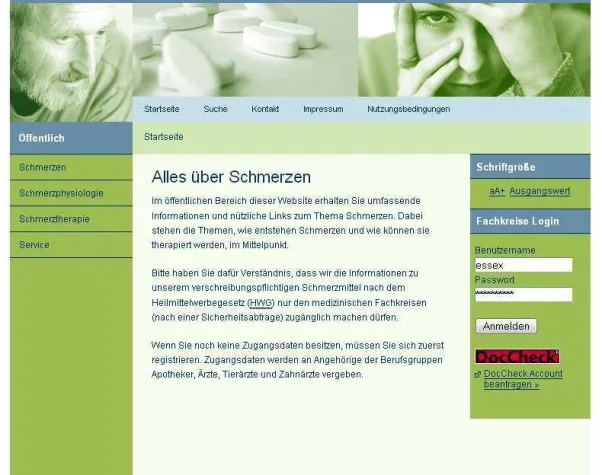 Bild: Informationen zur Schmerzreduktion auf neuer Website