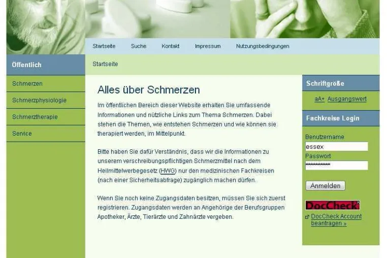 Bild: Informationen zur Schmerzreduktion auf neuer Website