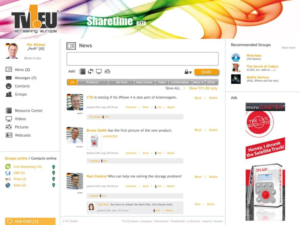 Screenshot Sharetime Startbildschirm