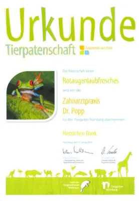 Bild: Zahnarzt Dr. Popp Tierpatenschaft Tiergarten Nürnberg