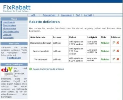 Bild: FixRabatt belohnt treue Kunden - Gutscheincodes für eBay-Angebote