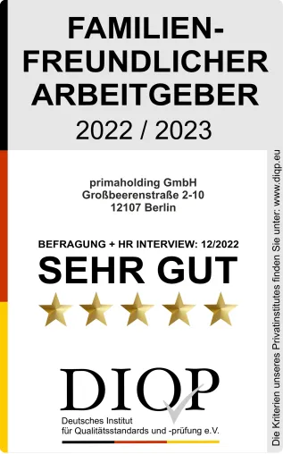 Note „Sehr gut“ für die Familienfreundlichkeit der primaholding GmbH Bild: Note „Sehr gut“ für die Familienfreundlichkeit der primaholding GmbH