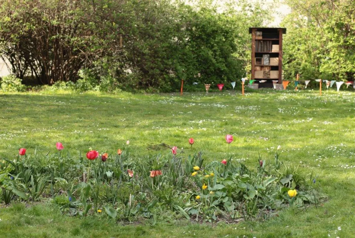 Blumenbeet mit Insektenhotel. Foto: Peggy Kindermann-Weber