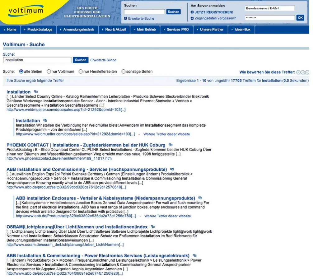 Die neue Voltimum-Suche in Aktion