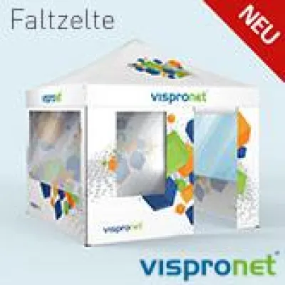 NEU bei Vispronet®: bedruckte Faltpavillons und Faltzelte. Bild: NEU bei Vispronet®: bedruckte Faltpavillons und Faltzelte.