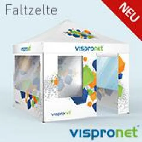 Bild: NEU bei Vispronet®: bedruckte Faltpavillons und Faltzelte.