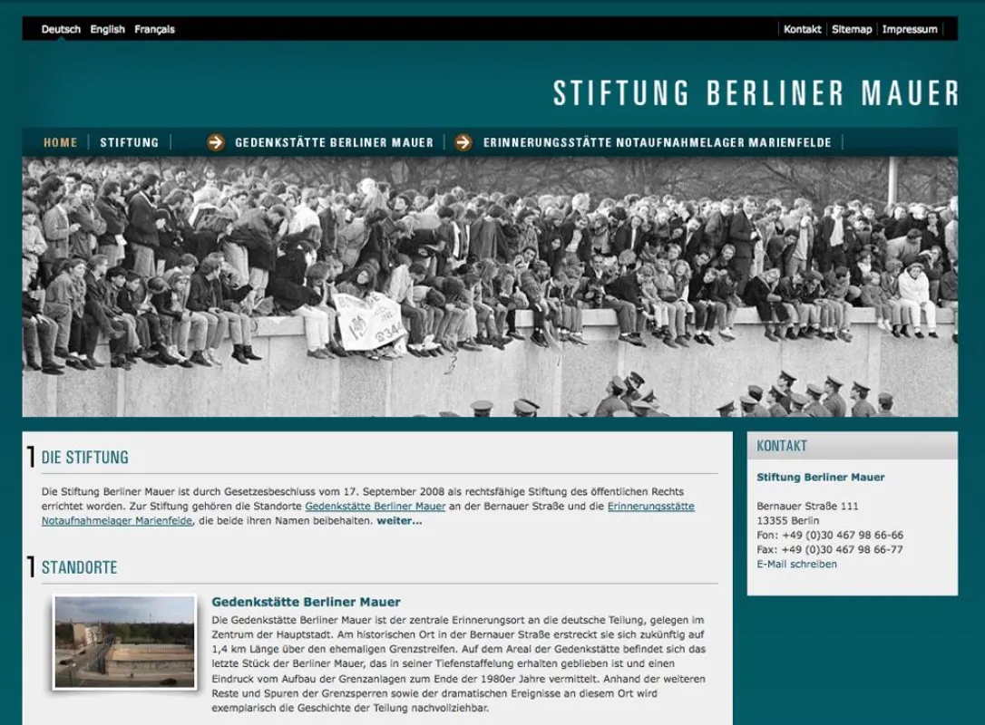 Webseite Stiftung Berliner Mauer