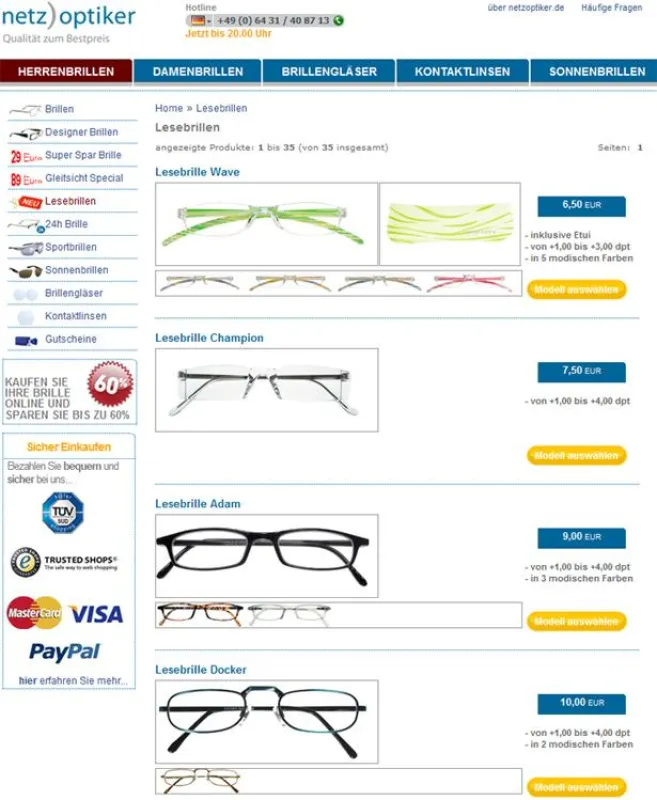 Lesebrillen im Online-Shop von Netzoptiker