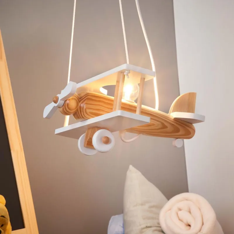 Pendellampe Flugzeug aus Holz von Lampenwelt