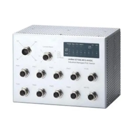 JetNet 6710G-M12 – robuster 802.3at PoE+ Switch für die Eisenbahn Bild: JetNet 6710G-M12 – robuster 802.3at PoE+ Switch für die Eisenbahn