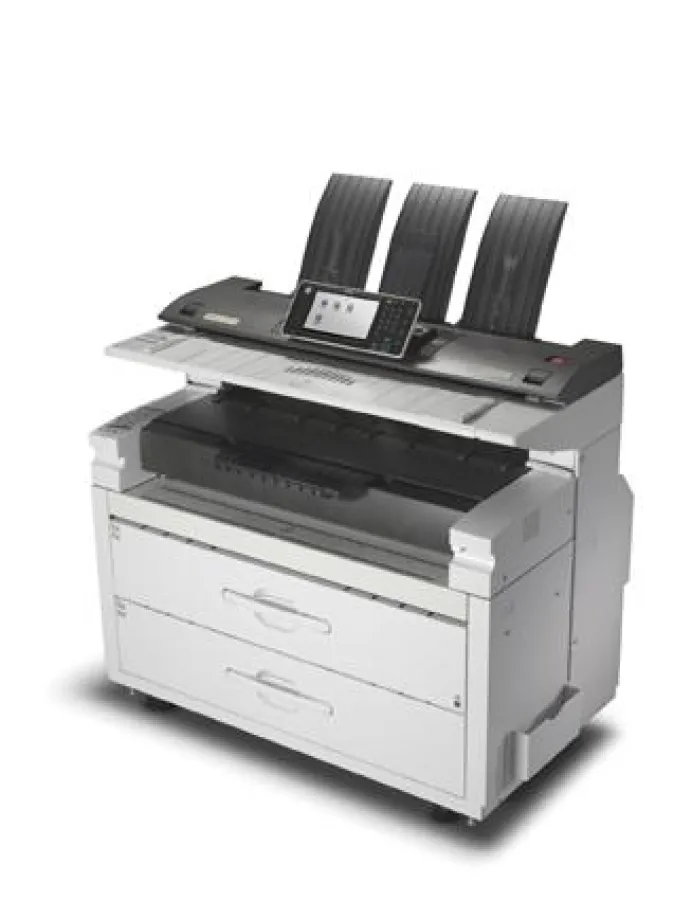 Die Schwarzweiß-Großformat-Multifunktionsdrucker  MP W7100SP und MP W8140SP von Ricoh.