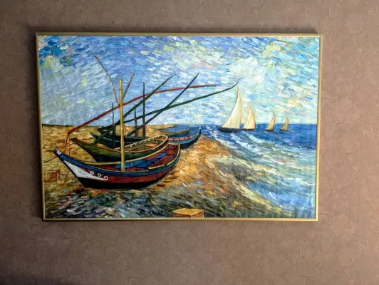 Bild: Fischerboote am Strand als hochwertiges Ölgemälde