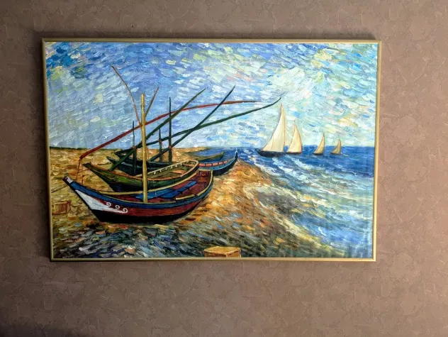 Fischerboote am Strand als hochwertiges Ölgemälde Bild: Fischerboote am Strand als hochwertiges Ölgemälde