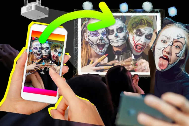 Halloween Party mit der Selfiewall – Fotos mit Gruselkostümen vom Handy live auf den Beamer senden Bild: Halloween Party mit der Selfiewall – Fotos mit Gruselkostümen vom Handy live auf den Beamer senden