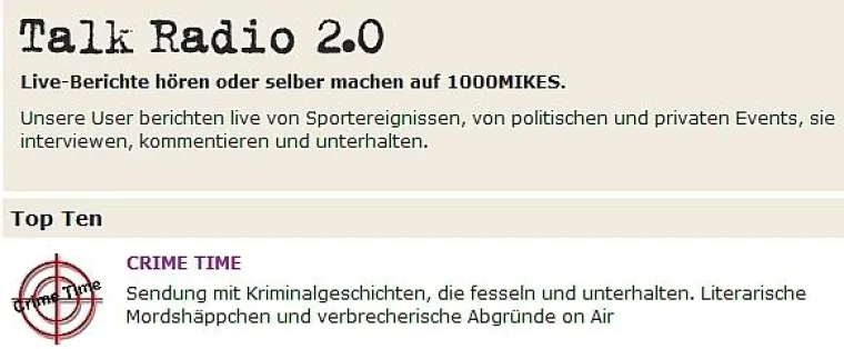 Bild: CRIME TIME auf Platz 1 in den TOP TEN