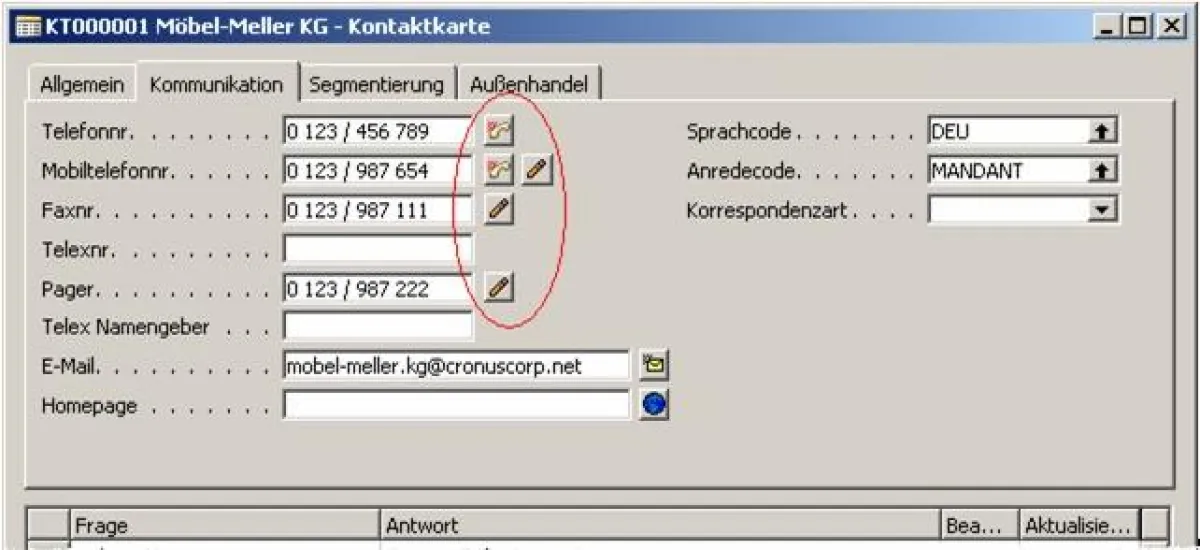 Über IXI-UMS NAV Connect können Nachrichten per Fax oder SMS direkt aus der Dynamics NAV-Kontaktkarte versendet werden