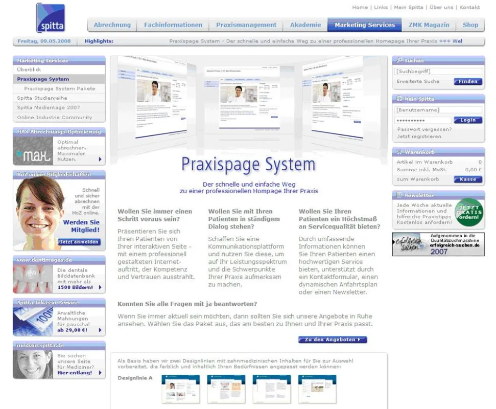 Screenshot Praxispage