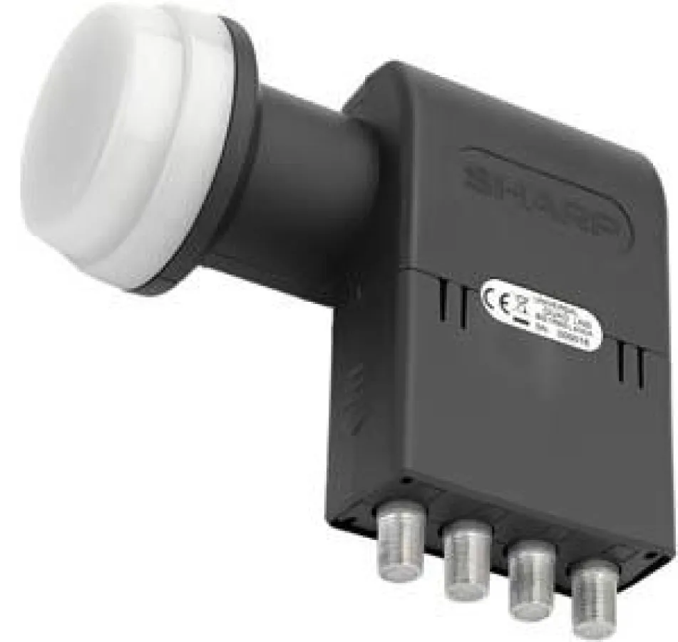 Die neue BS-Serie von Sharp, hier das Quad-LNB, punktet in aktuellen Produkttests vor allem wegen seiner perfekten Messergebnisse in Sachen Empfangsqualität und Verarbeitung.
