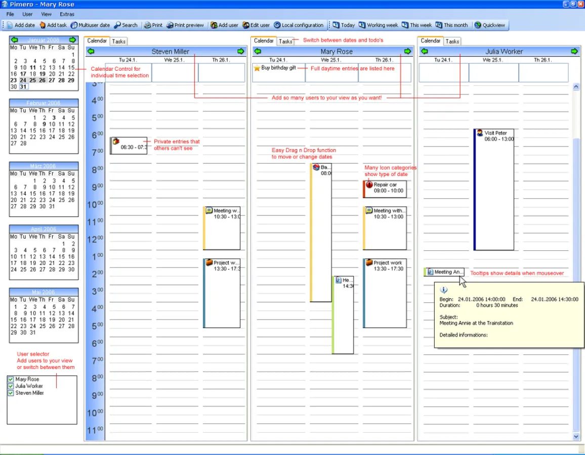 Pimero - Multi user fähige Termine