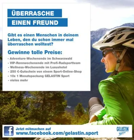 Bild: Facebook-Gewinnspiel von GELASTIN Sport: „Überrasche einen Freund“