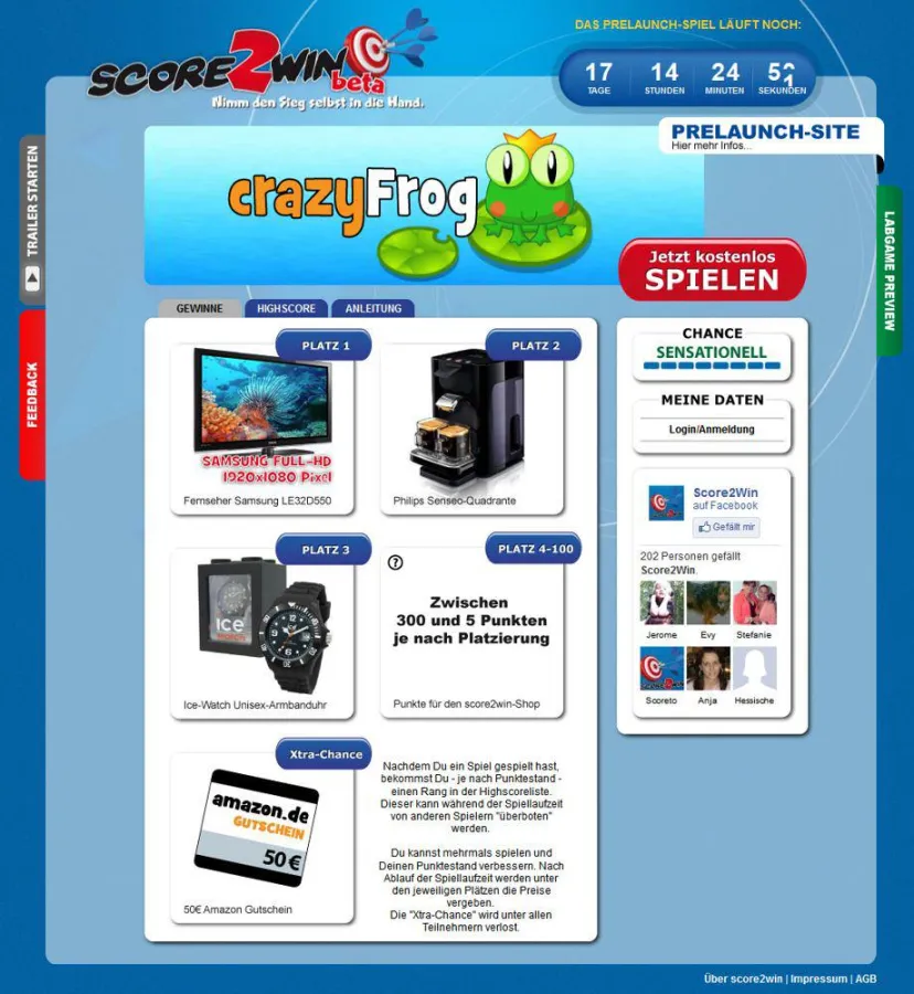 Screenshot der aktuellen Prelauch-Seite