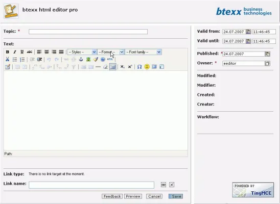 btexx bringt kommerzielle Version des HTML-Editors TinyMCE für SAP NetWeaver auf den Markt Bild: btexx bringt kommerzielle Version des HTML-Editors TinyMCE für SAP NetWeaver auf den Markt
