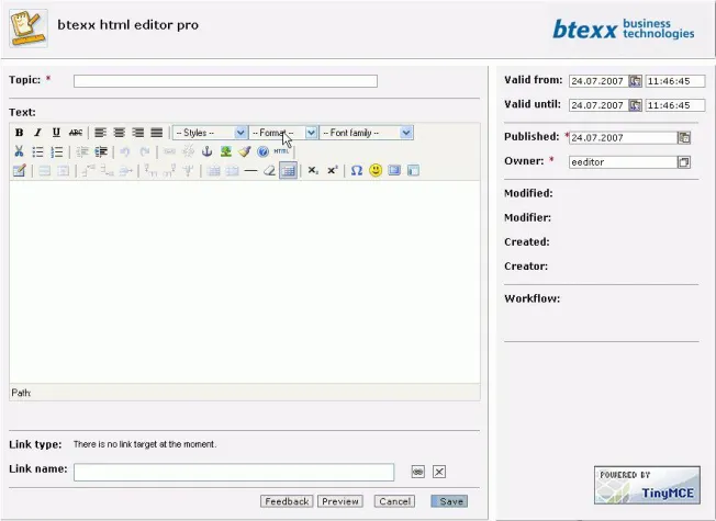 btexx bringt kommerzielle Version des HTML-Editors TinyMCE für SAP NetWeaver auf den Markt Bild: btexx bringt kommerzielle Version des HTML-Editors TinyMCE für SAP NetWeaver auf den Markt