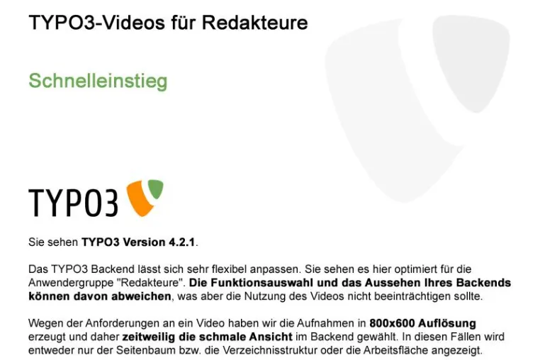 Kostenlose Schulungsserie zur aktuellen Version von TYPO3 Bild: Kostenlose Schulungsserie zur aktuellen Version von TYPO3