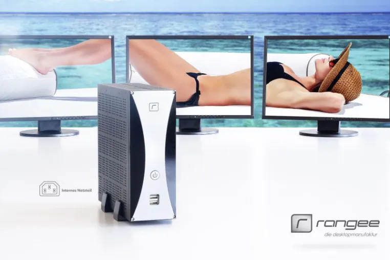 Rangee bietet einen Thin Client mit integriertem Netzteil an, der bis zu drei Monitore in Full-HD unterstützt Bild: Rangee bietet einen Thin Client mit integriertem Netzteil an, der bis zu drei Monitore in Full-HD unterstützt