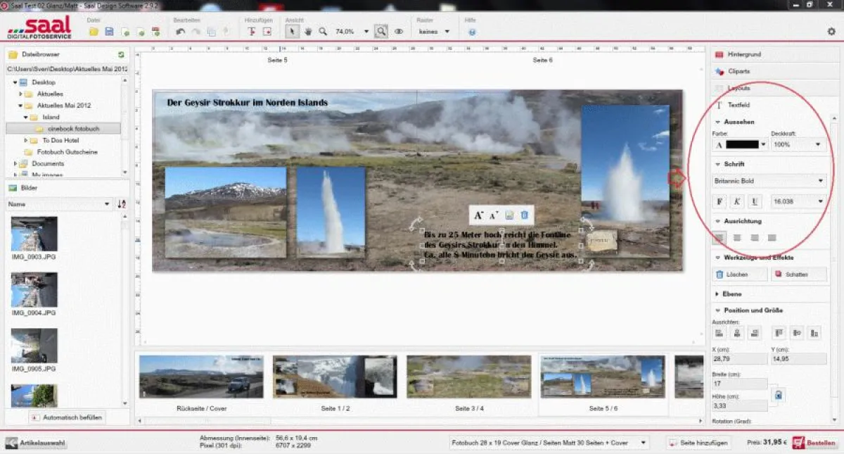Beispiel aus einem Tutorial zur Fotobuch Software von Saal Digital