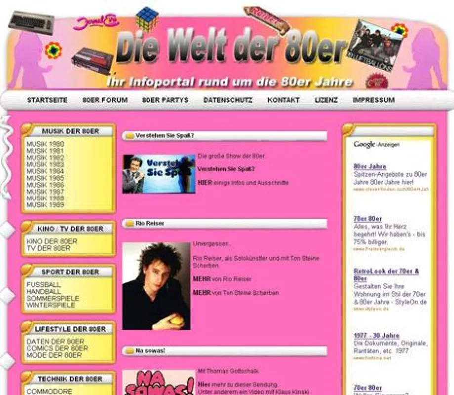 Startseite der Welt der 80er