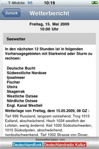 Bild: iSeeWetter - dank iPhone das aktuelle Nord- bzw. Ostseewetter immer an Bord