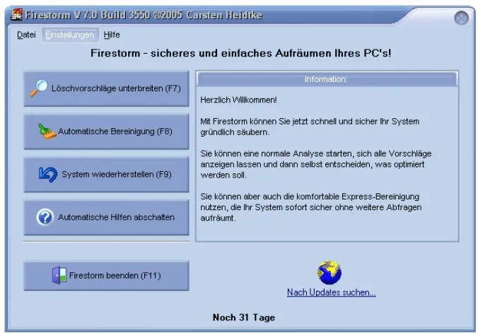 Bild: Firestorm 7: Mit einem Klick ist am PC alles sauber