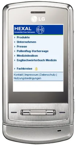 Bild: Das HEXAL-Unternehmensportal auf dem Handy - mobil.hexal.de
