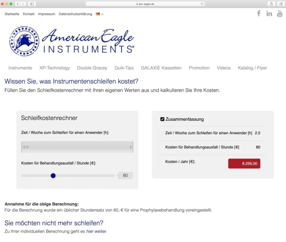 Der Schleifkostenrechner von American Eagle. Foto: Young Innovations