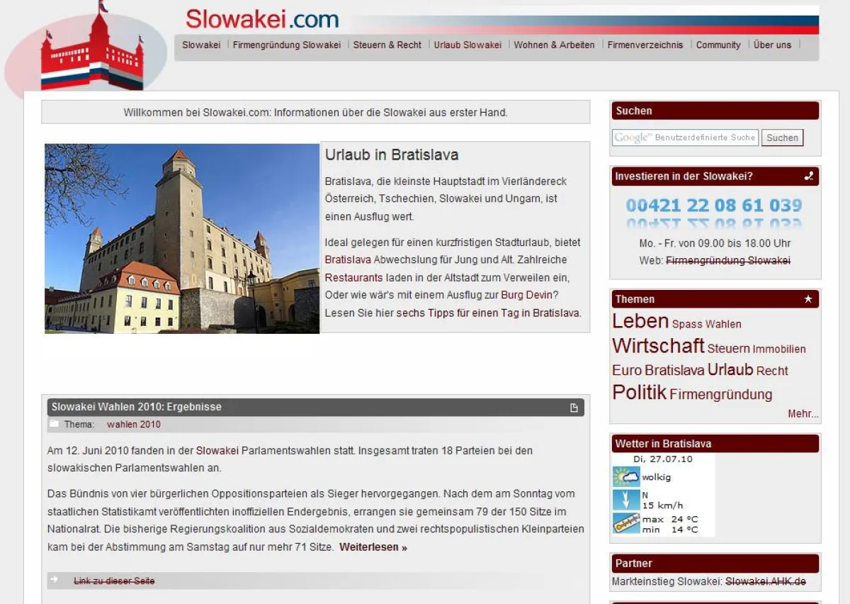 Slowakei.com, das größte deutschsprachige Informationsportal zur Slowakei.