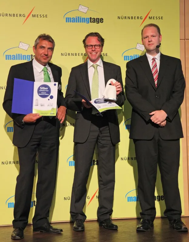 SDV-Vorstände Schiederer und Deutsch mit Mike Kosbü, Hapag Lloyd. Foto: Messe Nürnberg.
