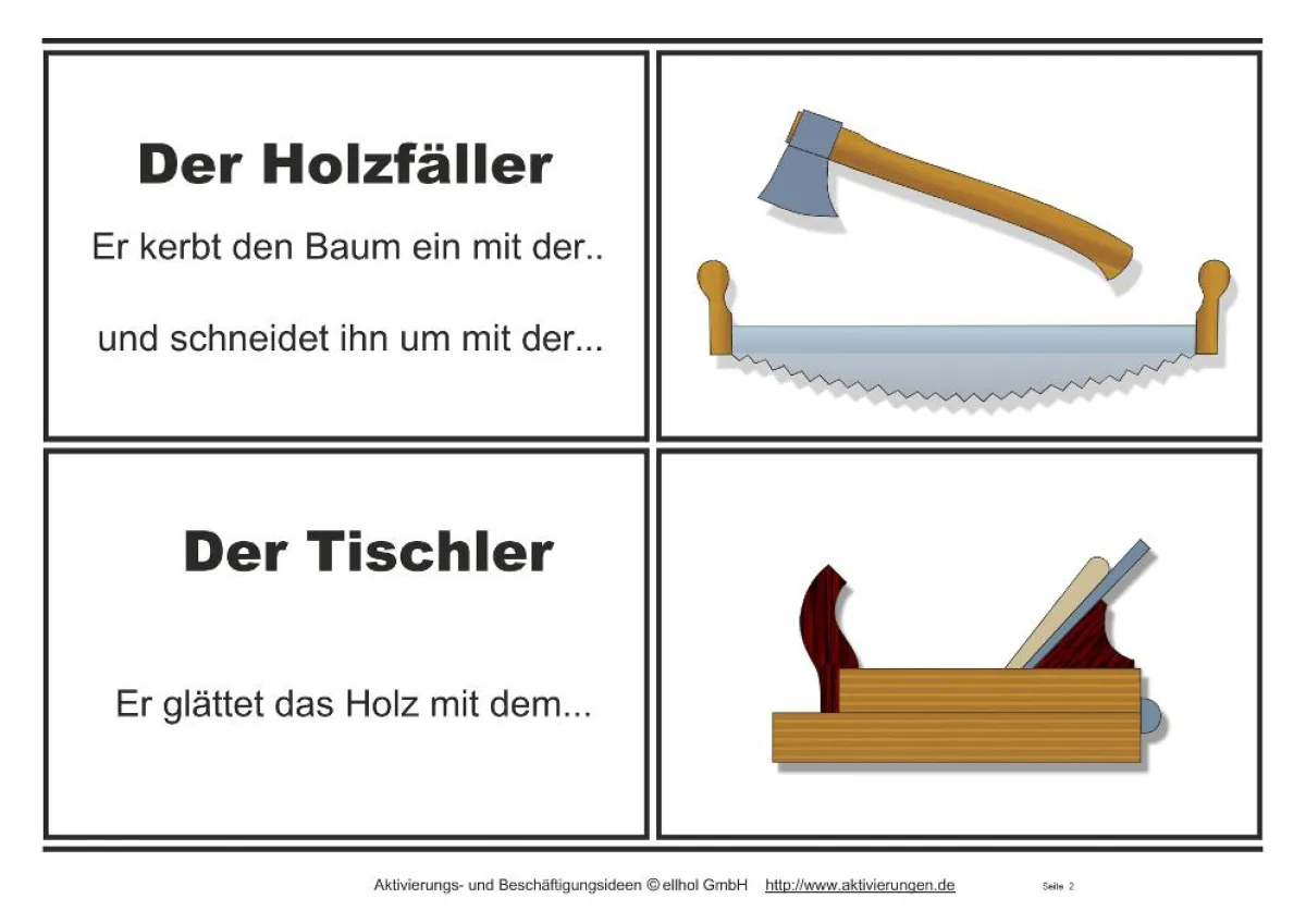 Als Aktivierung sollen Senioren alte Werkzeuge den Berufen zuordnen