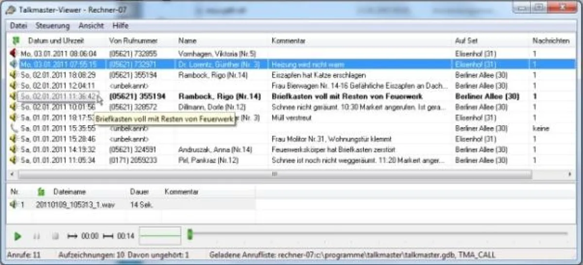Talkmaster-Anrufbeantworter: Notiz zum Anruf speichern