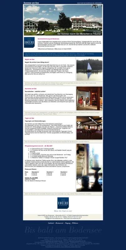 Der Newsletter des Hotels HOERI am Bodensee - nur ein Beispiel dafür, wie die Opus Marketing GmbH Newsletter für ihre Kunden konzipiert und umsetzt.