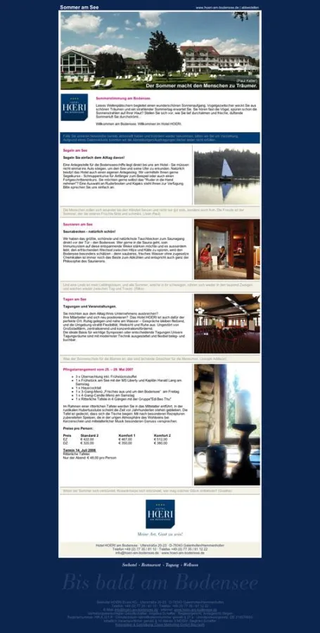 Der Newsletter des Hotels HOERI am Bodensee - nur ein Beispiel dafür, wie die Opus Marketing GmbH Newsletter für ihre Kunden konzipiert und umsetzt.