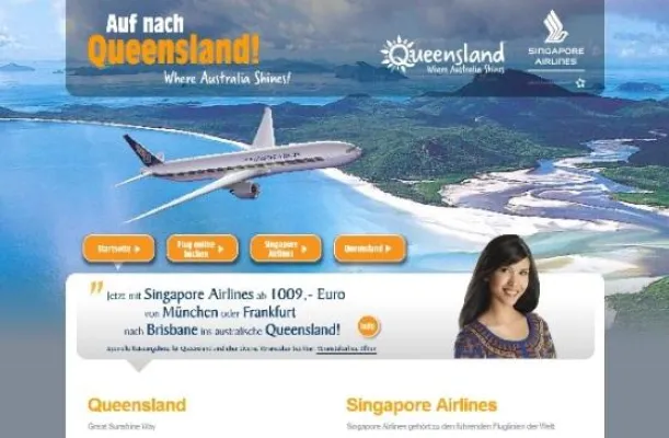 Singapore Airlines wirbt für und mit Queensland Bild: Singapore Airlines wirbt für und mit Queensland