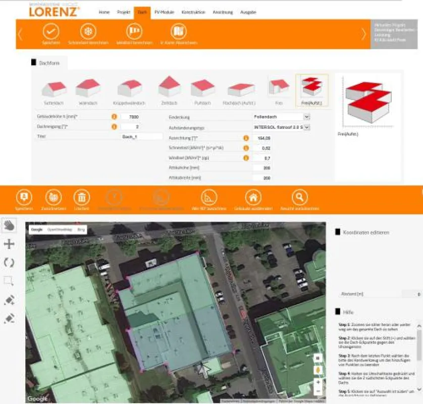 Dacheingabe bei der Software LORENZ pro.tool