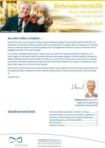 Bild: Behindertenhilfe-Newsletter der contec GmbH etabliert sich